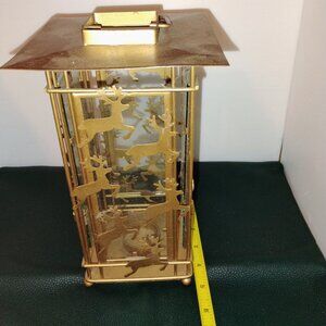 Metal and glass lantern candle holder with reindeer